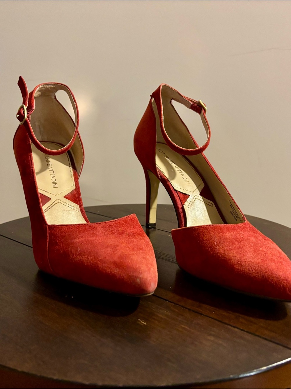 Adrienne Vittadini Red Suede Ankle-Strap Pointed Pumps